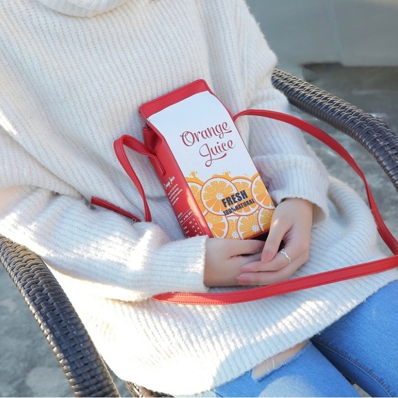 Handbags - Orange Juice Box Crossbody Bag | Trendy Carton Style Purse | Fashion First Case